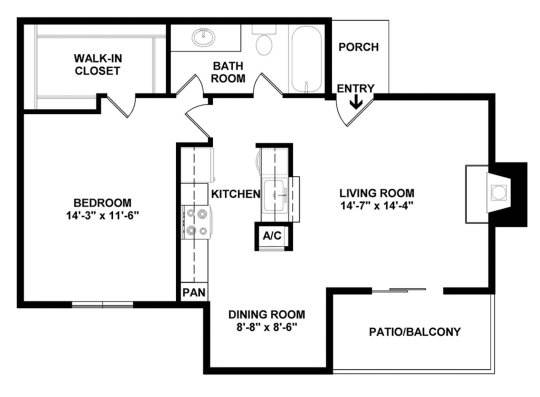 floor plan for a two bedroom apartment at The Caldera Apartments